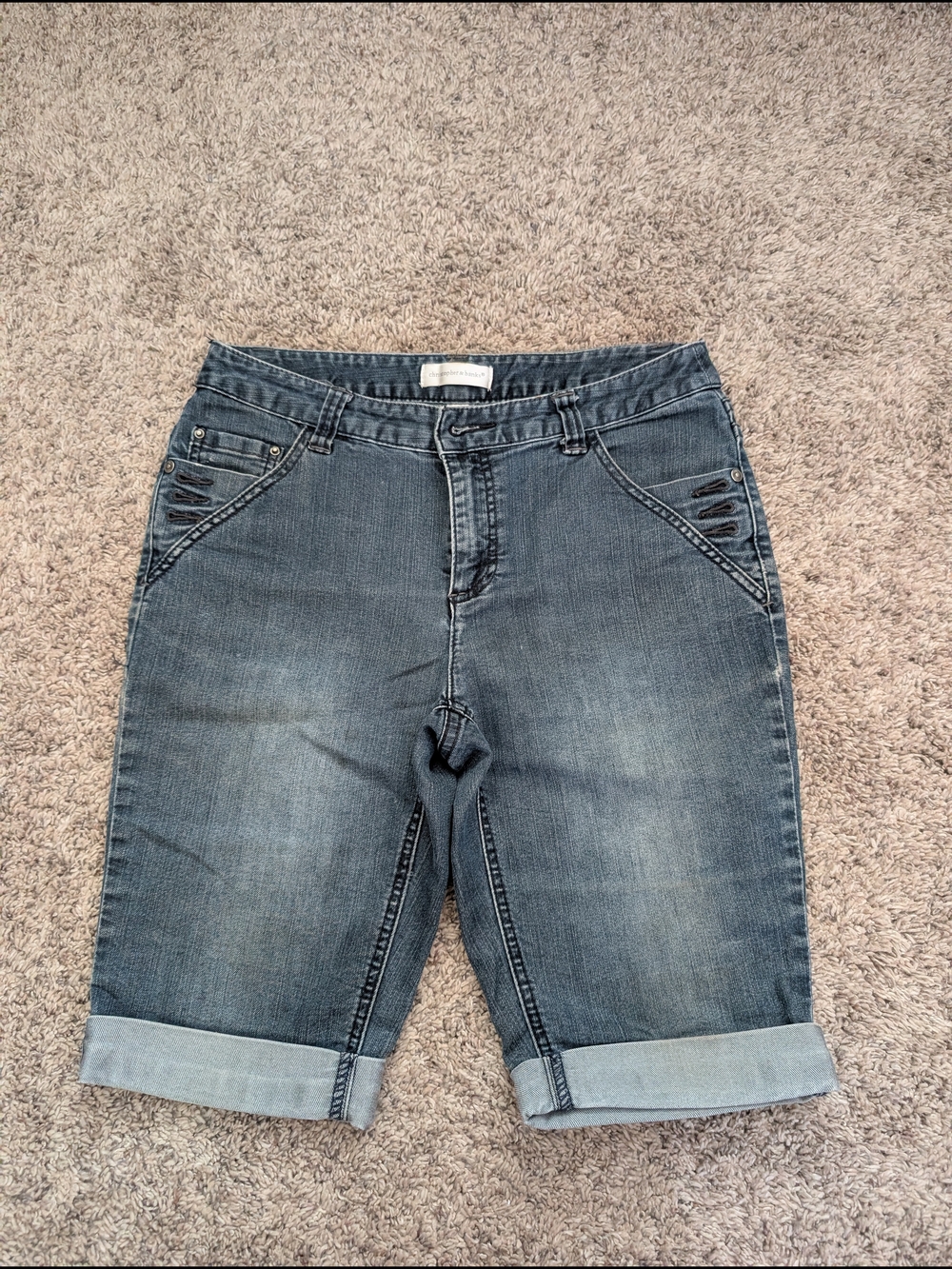 Christopher & Banks Dark Blue Cropped Denim Bermuda Shorts